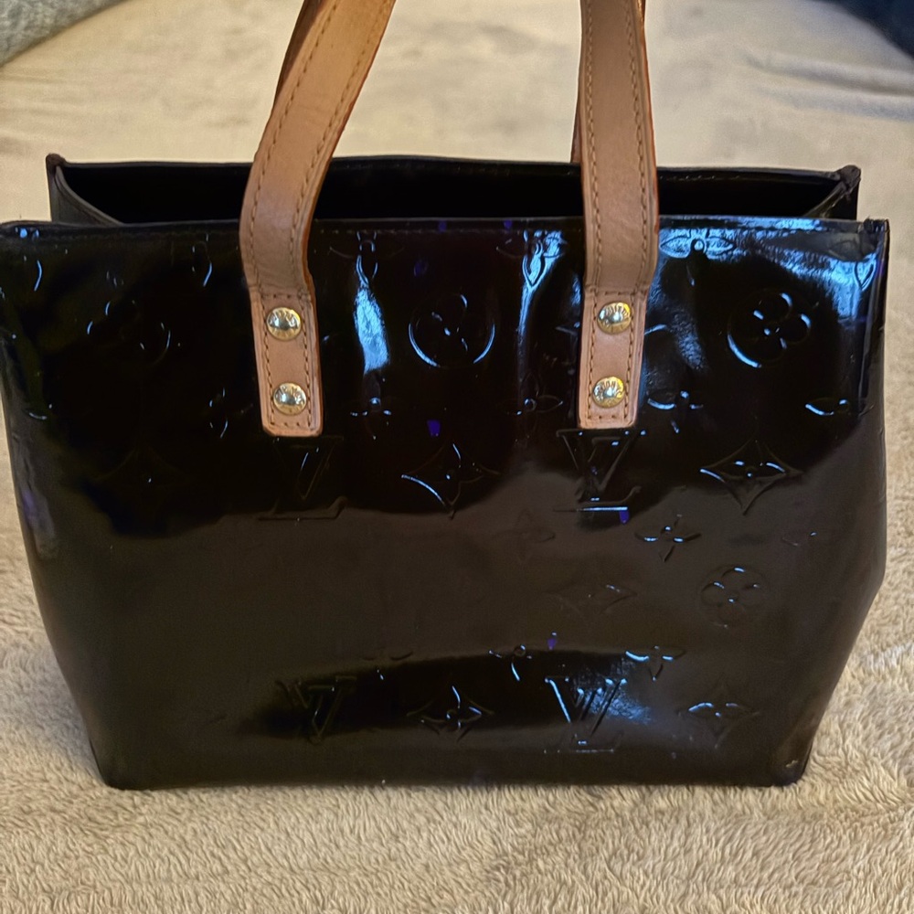 Louis Vuitton Glossy Plum Tote with Tan Handles